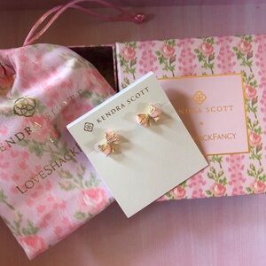 LoveShackFancy x Kendra Scott pink & gold bow earring studs new coquette